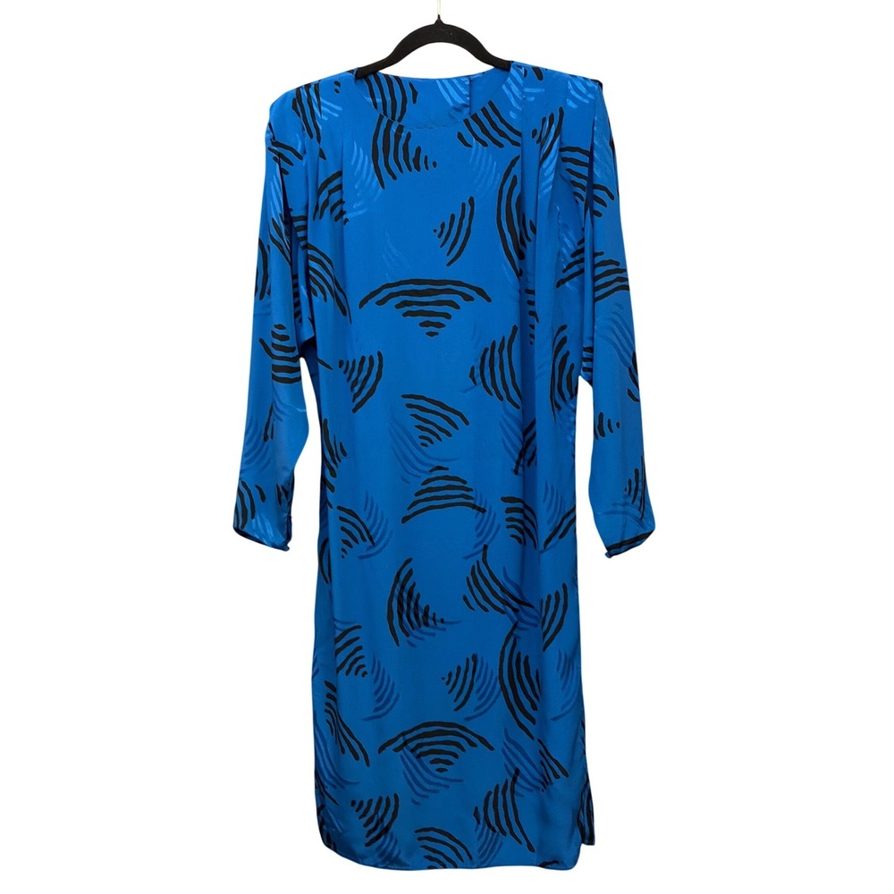 Vintage Nilani Midi Dress Abstract Swirl Print Royal Blue 80s Retro Mod 7/8